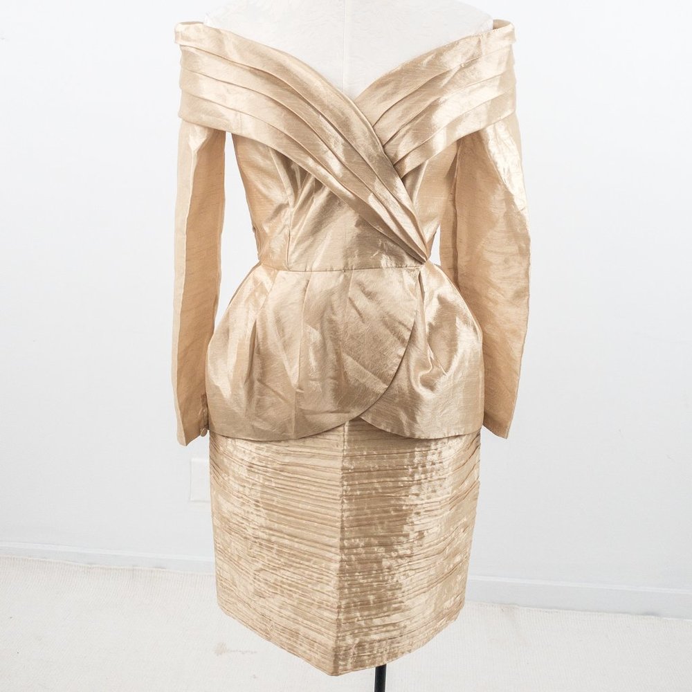 Vintage 80s 8 Formal Skirt Suit Dress Set Gold - Picture 15 of 15
